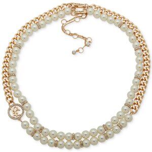 KARL LAGERFELD PARIS Gold-Tone Double Row Pearl Omega Necklace 16"+3"
